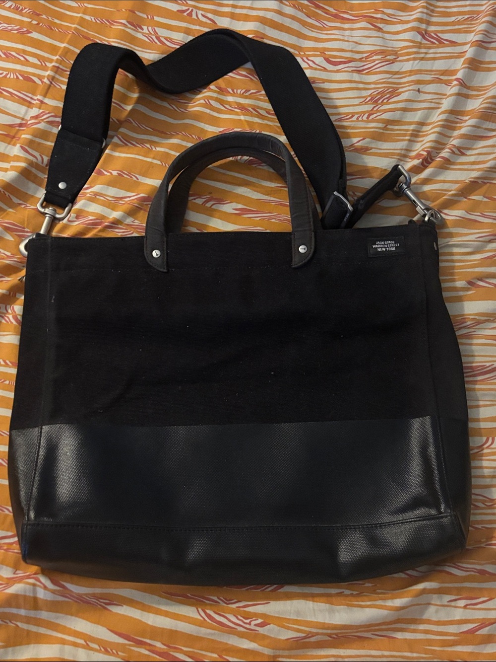 Jack Spade Black Men's Canvas Dipped Tote Bag Adjustable Strap